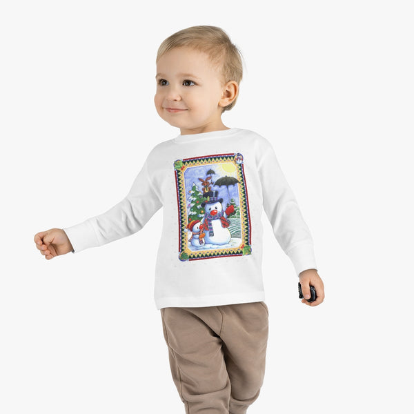 Snowman Umbrella Christmas Toddler Long Sleeve Tee