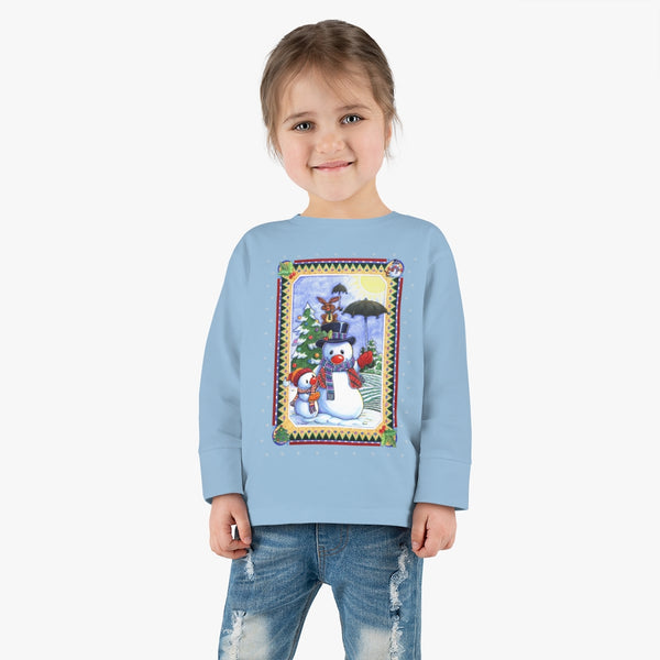 Snowman Umbrella Christmas Toddler Long Sleeve Tee