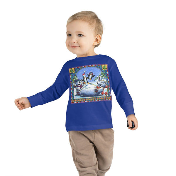 Polar Bear Penguins Trampoline Christmas Toddler Long Sleeve Tee