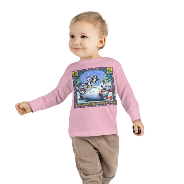 Polar Bear Penguins Trampoline Christmas Toddler Long Sleeve Tee