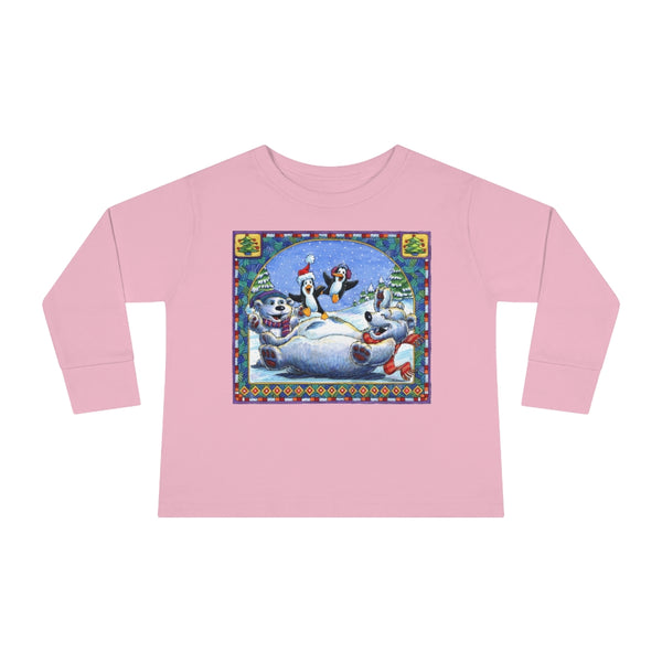 Polar Bear Penguins Trampoline Christmas Toddler Long Sleeve Tee