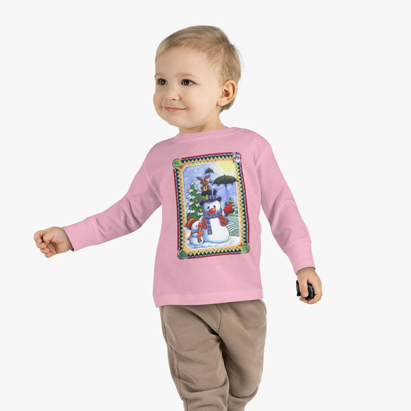 Snowman Umbrella Christmas Toddler Long Sleeve Tee