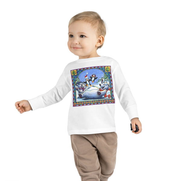 Polar Bear Penguins Trampoline Christmas Toddler Long Sleeve Tee