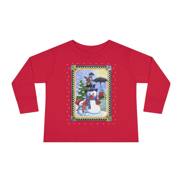 Snowman Umbrella Christmas Toddler Long Sleeve Tee