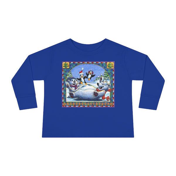 Polar Bear Penguins Trampoline Christmas Toddler Long Sleeve Tee