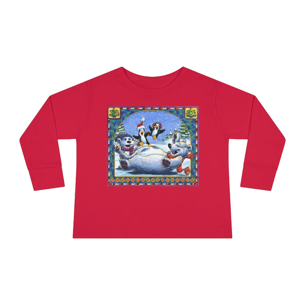 Polar Bear Penguins Trampoline Christmas Toddler Long Sleeve Tee