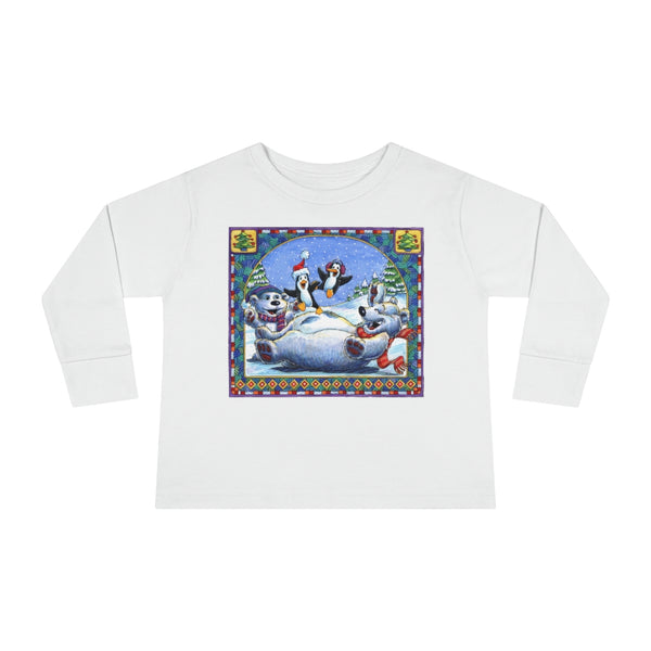 Polar Bear Penguins Trampoline Christmas Toddler Long Sleeve Tee