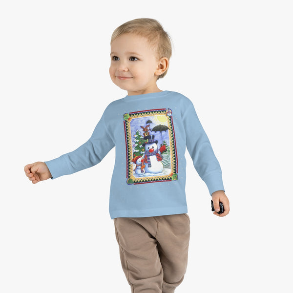 Snowman Umbrella Christmas Toddler Long Sleeve Tee