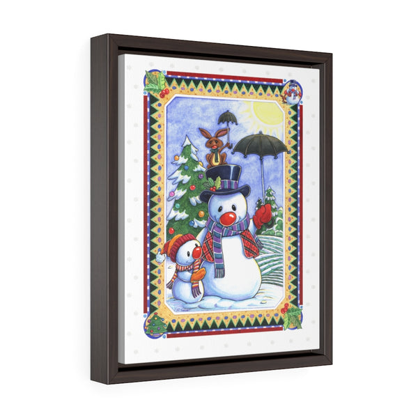 Snowman Umbrella Vertical Framed Premium Gallery Wrap Canvas