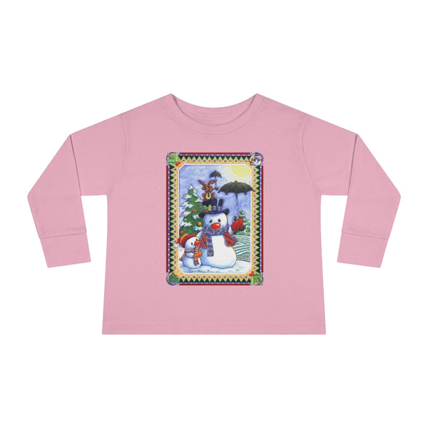 Snowman Umbrella Christmas Toddler Long Sleeve Tee