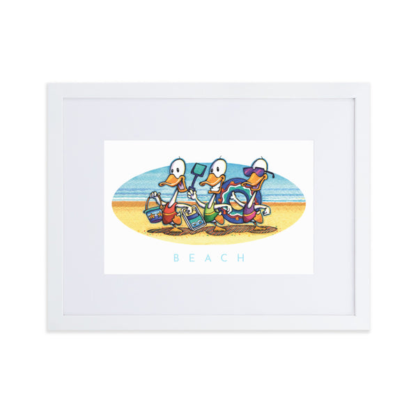 Beach Ducks Matte Paper Framed Poster With Mat