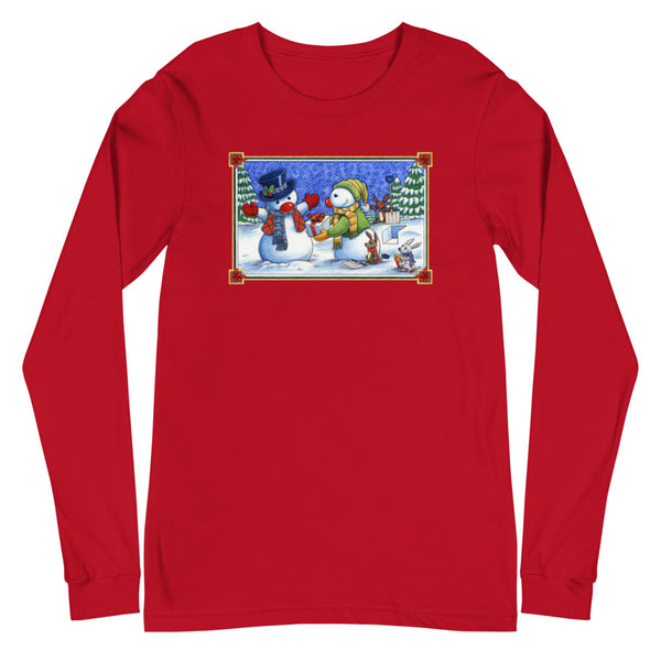 Snowman Present Christmas Unisex Long Sleeve Tee