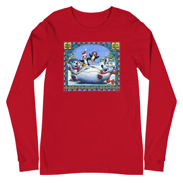 Polar Bear Penguins Trampoline Christmas Unisex Long Sleeve Tee