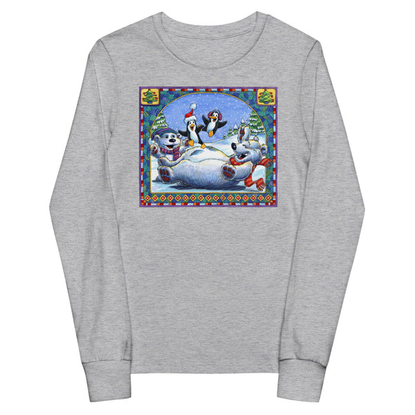 Polar Bear Penguins Trampoline Christmas Youth long sleeve tee