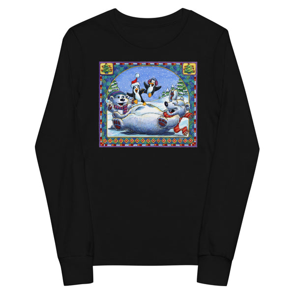 Polar Bear Penguins Trampoline Christmas Youth long sleeve tee