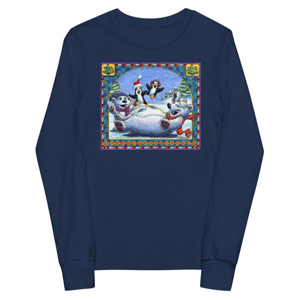 Polar Bear Penguins Trampoline Christmas Youth long sleeve tee