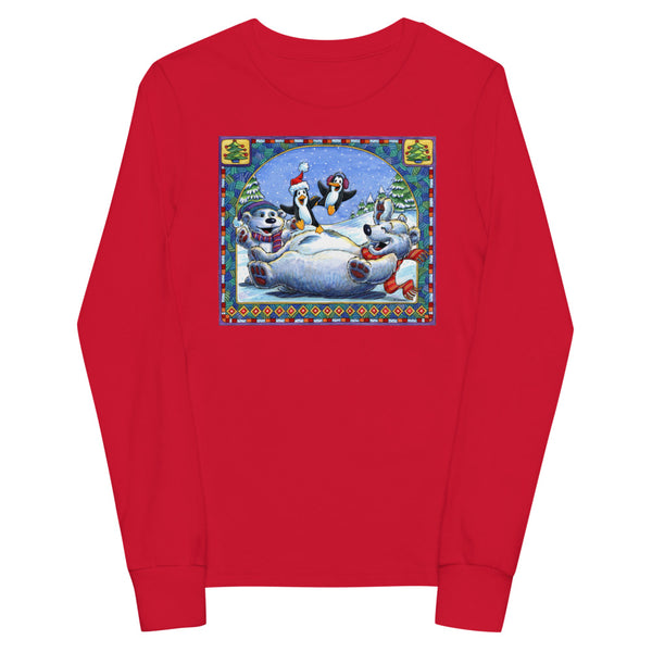 Polar Bear Penguins Trampoline Christmas Youth long sleeve tee