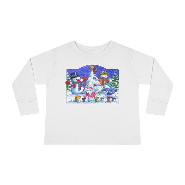 Snowman Christmas Tree Toddler Long Sleeve Tee