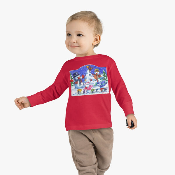 Snowman Christmas Tree Toddler Long Sleeve Tee