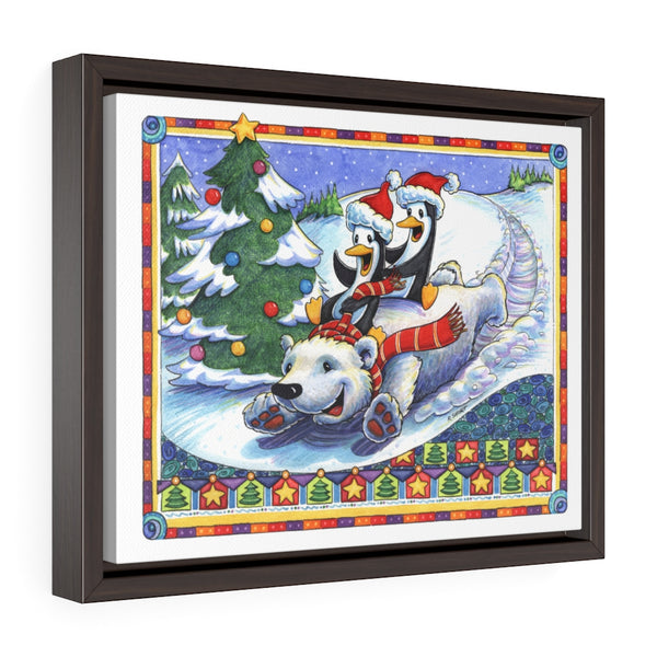 Polar Bear Penguins Sled Horizontal Framed Premium Gallery Wrap Canvas