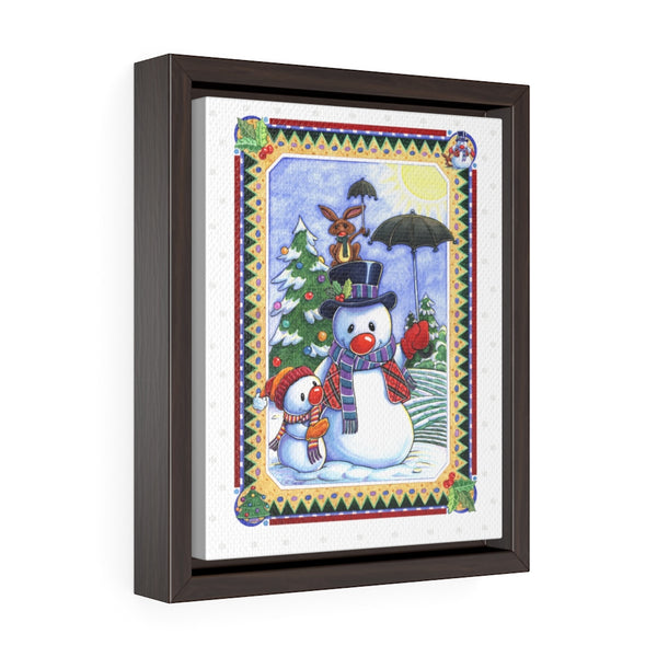 Snowman Umbrella Vertical Framed Premium Gallery Wrap Canvas