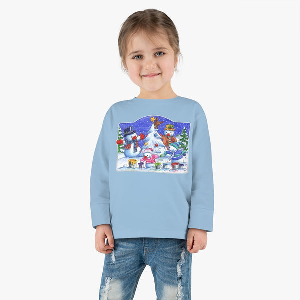 Snowman Christmas Tree Toddler Long Sleeve Tee