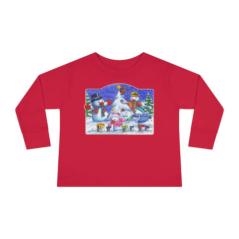 Snowman Christmas Tree Toddler Long Sleeve Tee