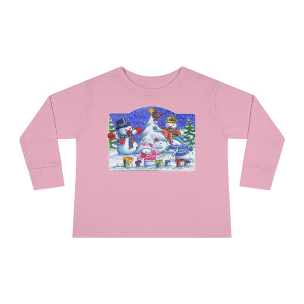 Snowman Christmas Tree Toddler Long Sleeve Tee