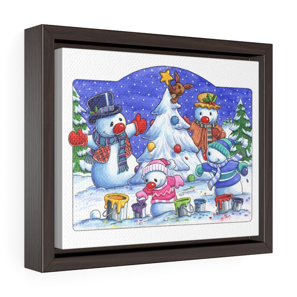 Snowman Tree Horizontal Framed Premium Gallery Wrap Canvas