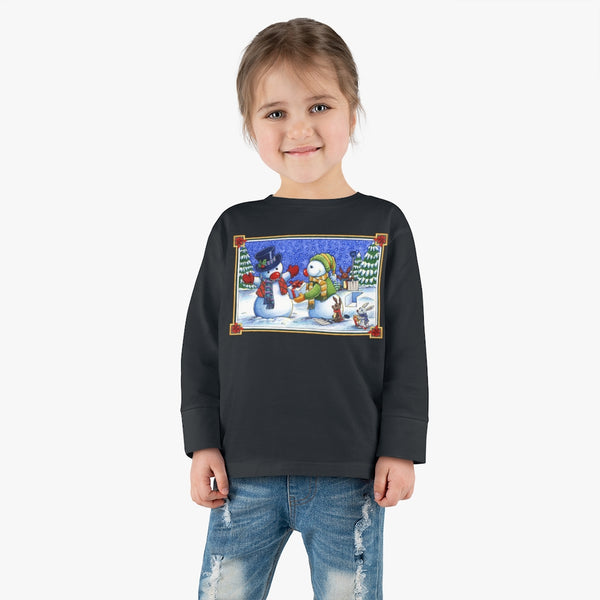 Snowman Present Christmas Toddler Long Sleeve Tee