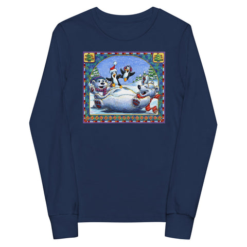 Polar Bear Penguins Trampoline Christmas Youth long sleeve tee